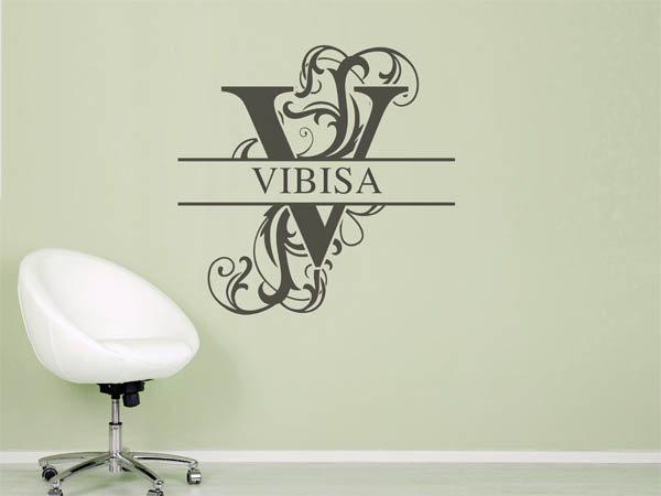 Wandtattoo verschnörkelter Buchstabe V mit Vibisa