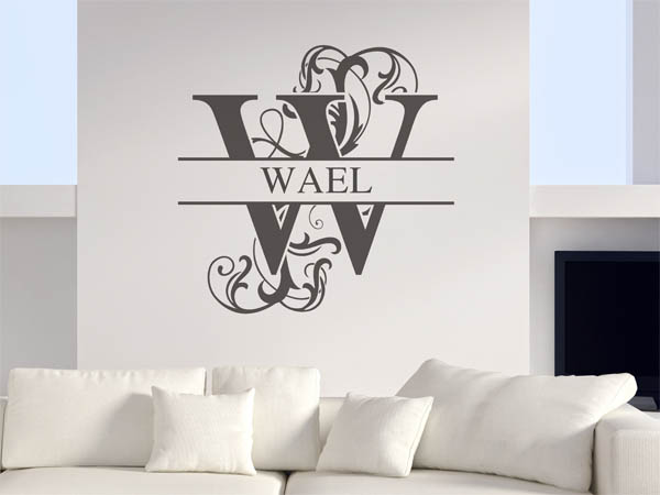 Wandtattoo verschnörkelter Buchstabe W mit Wael