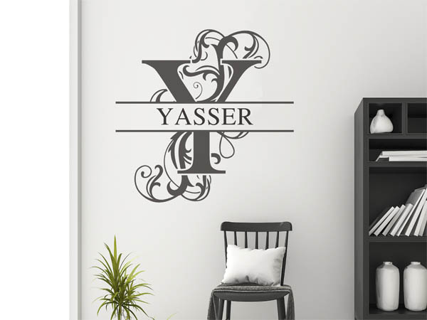 Wandtattoo verschnörkelter Buchstabe Y mit Yasser