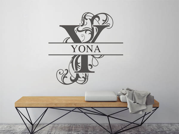 Wandtattoo verschnörkelter Buchstabe Y mit Yona