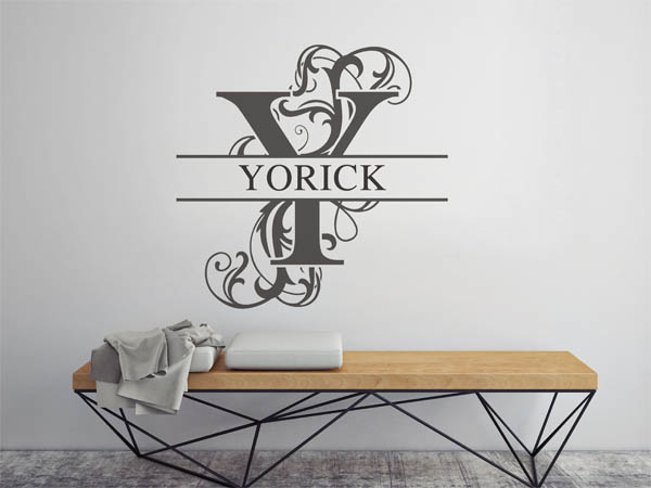 Wandtattoo verschnörkelter Buchstabe Y mit Yorick