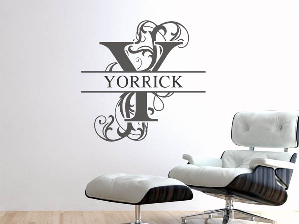 Wandtattoo verschnörkelter Buchstabe Y mit Yorrick