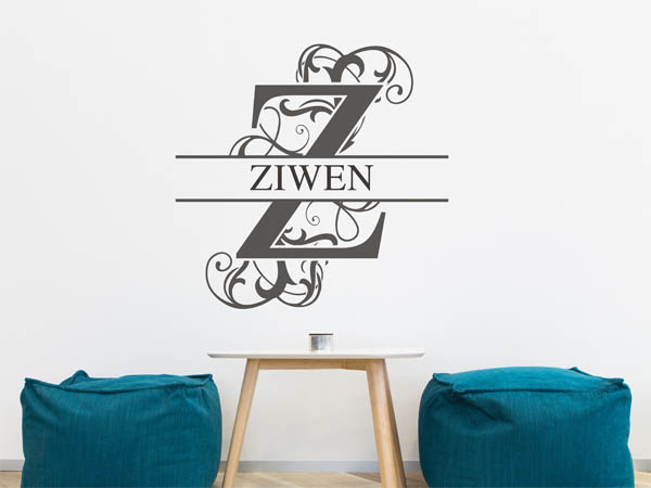 Wandtattoo verschnörkelter Buchstabe Z mit Ziwen