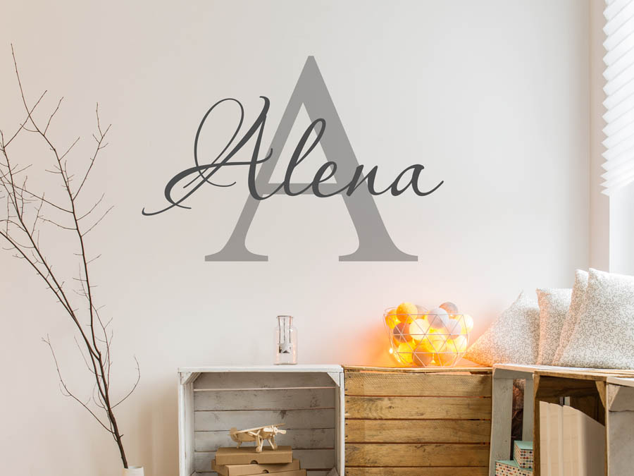 Namensschild, verschnörkelte oder Alena als Monogramm Wandtattoo Schrift