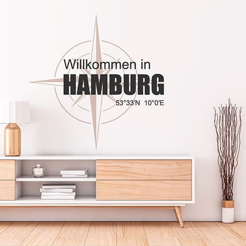 Wandtattoo Ortsname mit Koordinaten